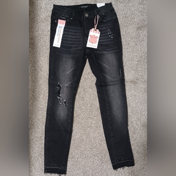 Wax Jean Black Skinny Jeans with Simple Distressing - Picture 1 of 4